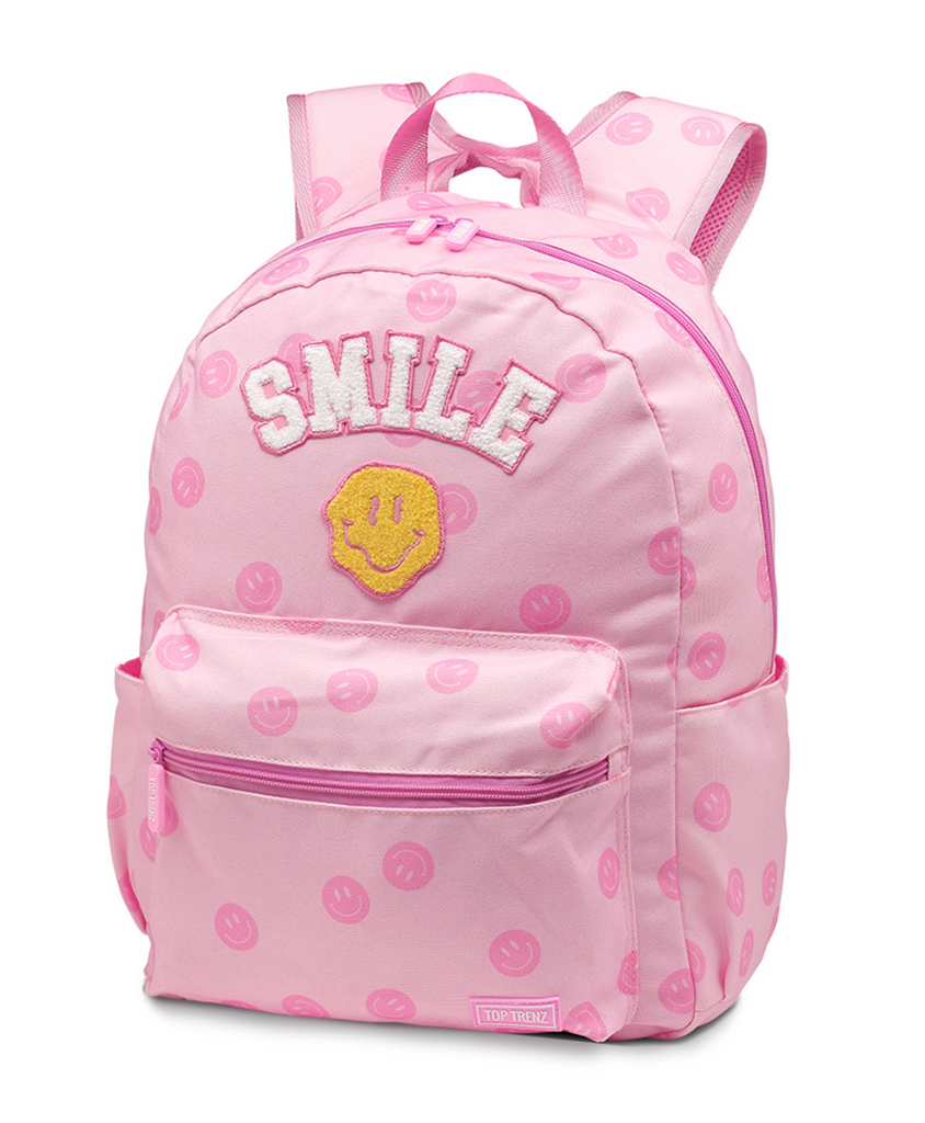 Pink Backpack With Happy Face Pattern