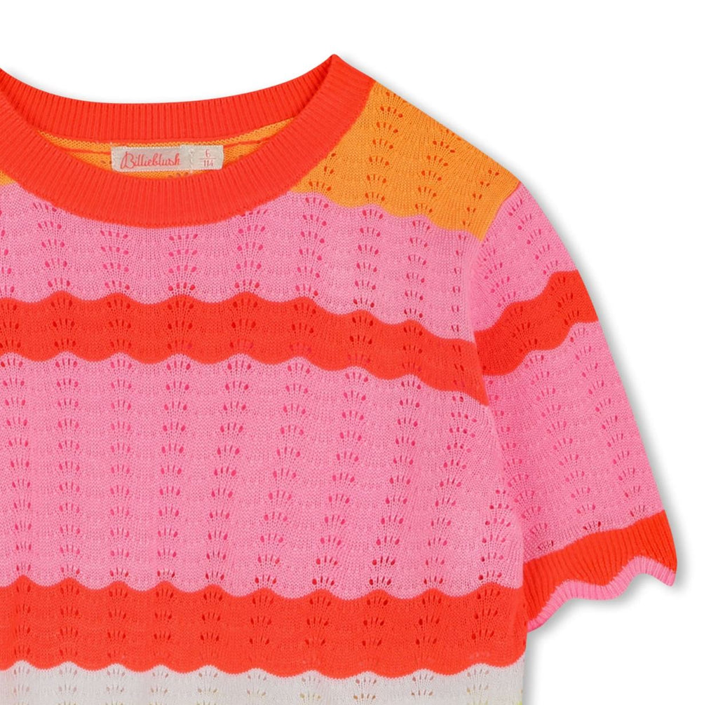 Billieblush Coral Knit Striped Top Top Billieblush 