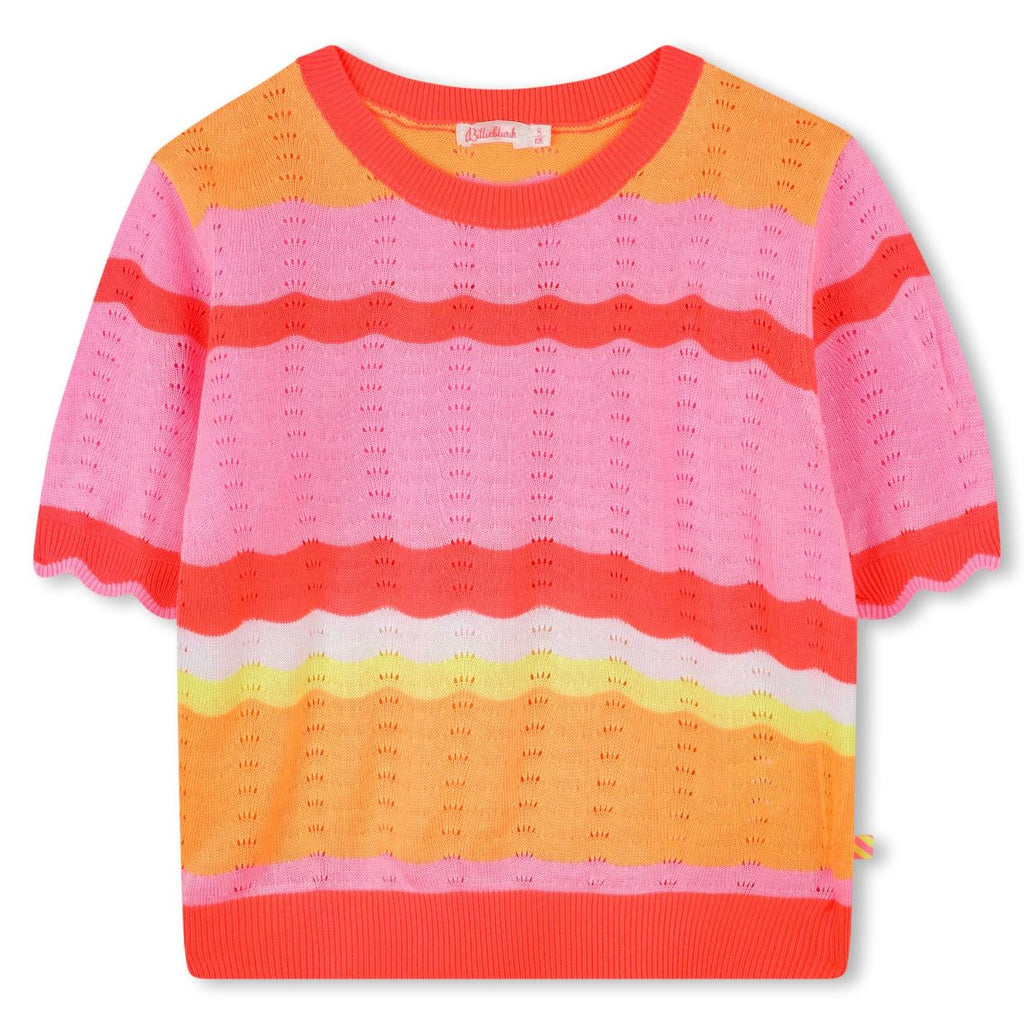 Billieblush Coral Knit Striped Top Top Billieblush 