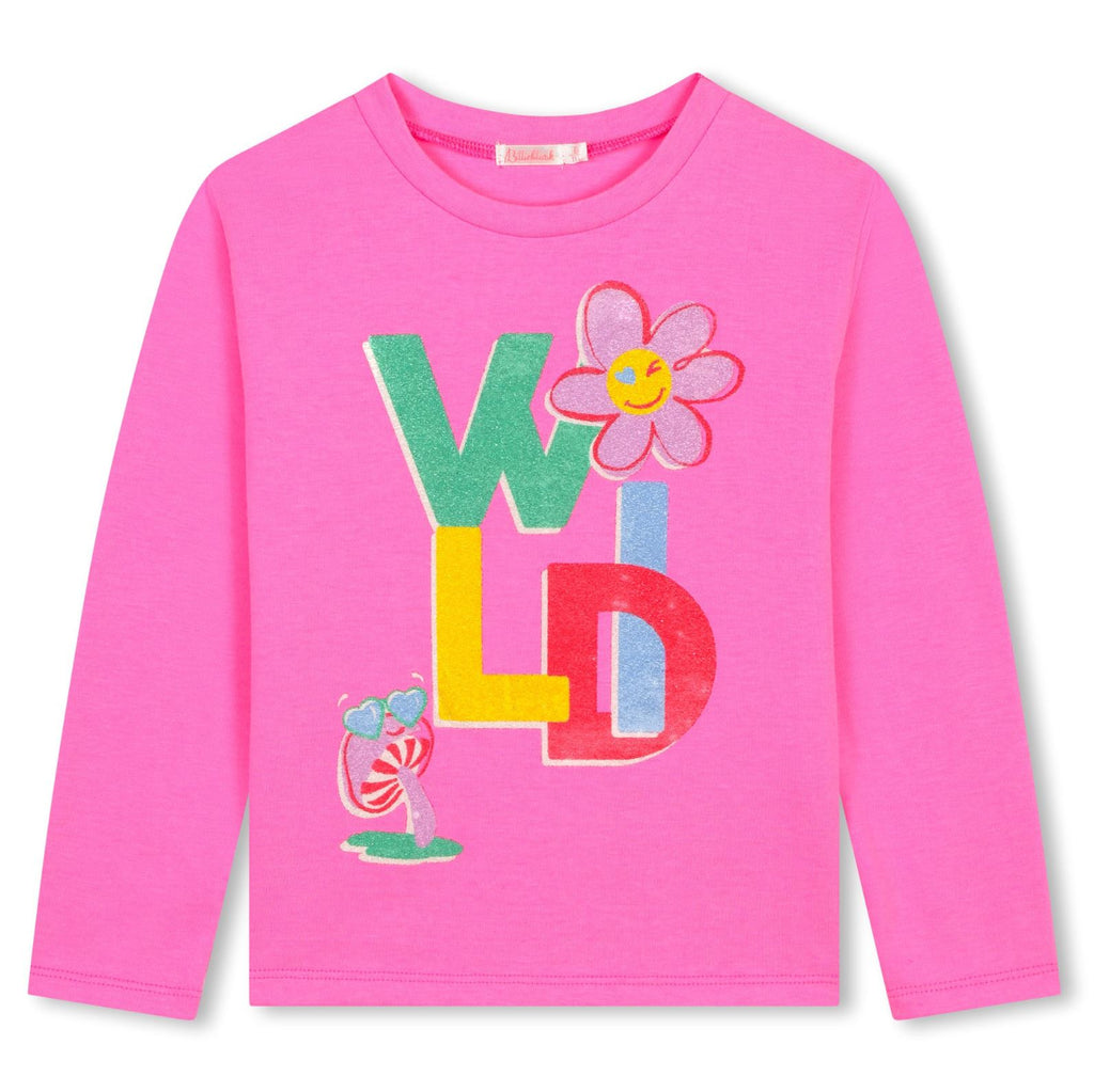 Billieblush Long Sleeve Pink T-Shirt W/ Wild Print Tops Billieblush 