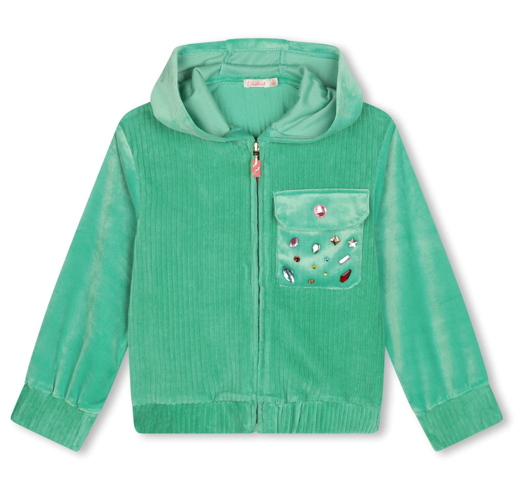 Billieblush Zip-Up Velvet Green Sweatshirt Jackets & Coats Billieblush 