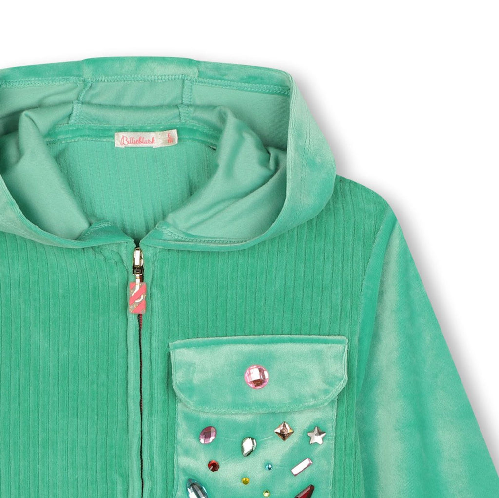 Billieblush Zip-Up Velvet Green Sweatshirt Jackets & Coats Billieblush 