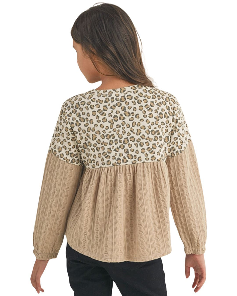 Cable Knit Top with Cheetah Print Tops Heart and Arrow 