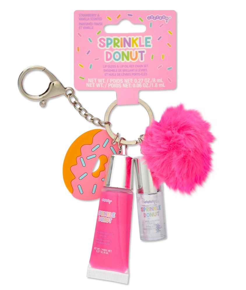 Donut Lip Gloss and Lip Oil Key Chain Set Accessories Iscream 