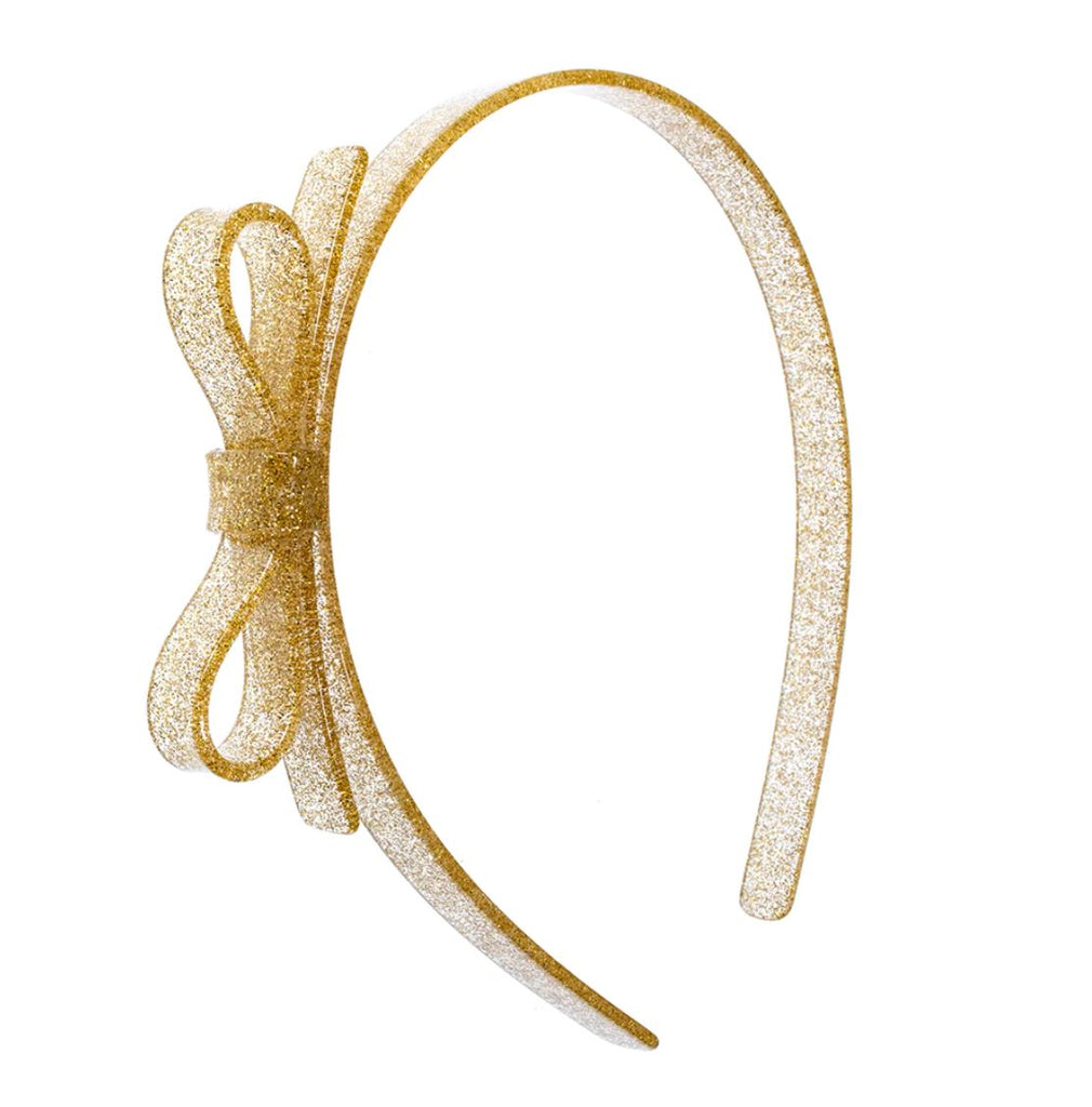 Gold Glitter Thin Bow Headband Accessories Lilies & Roses NY 