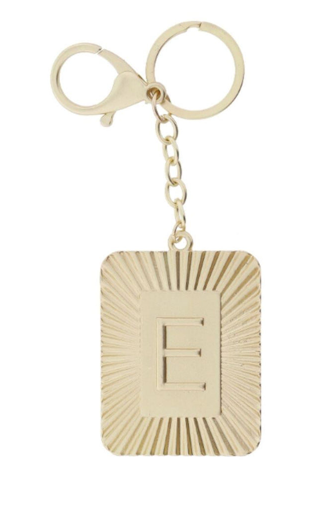 Gold Sunburst With "E" Initial Plate Keychain Accessories Jane Marie 