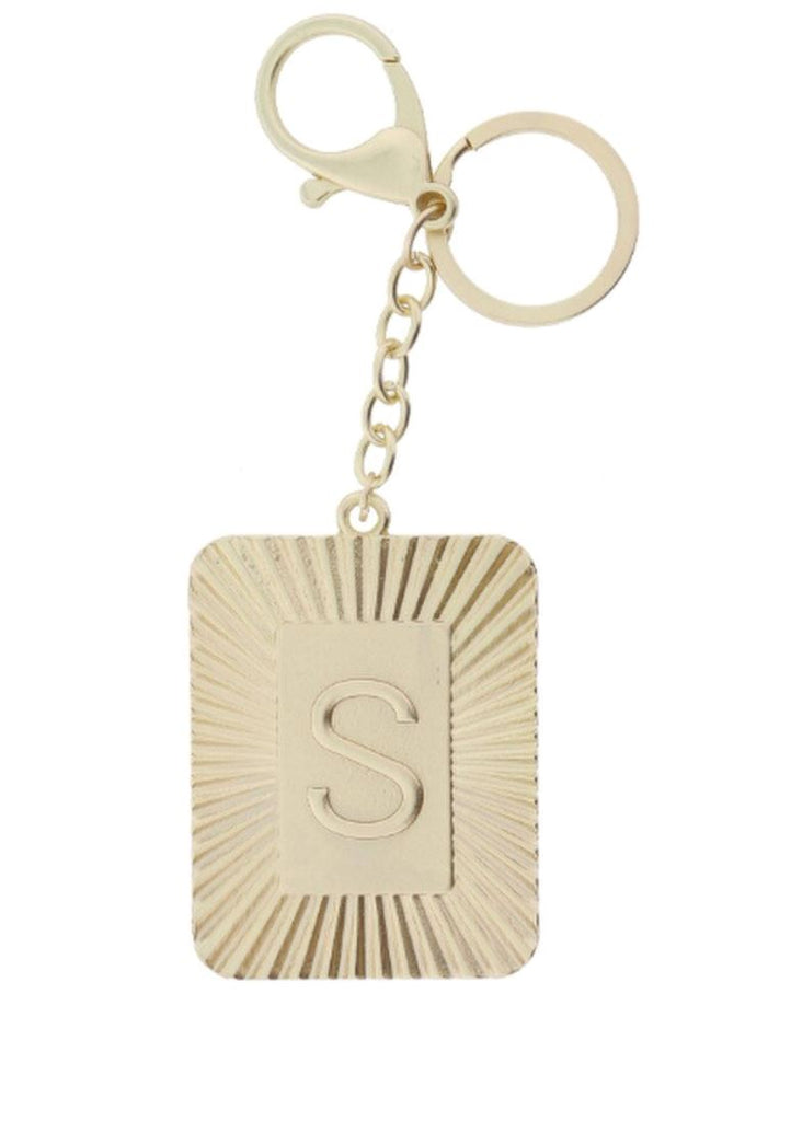 Gold Sunburst With "S" Initial Plate Keychain Accessories Jane Marie 