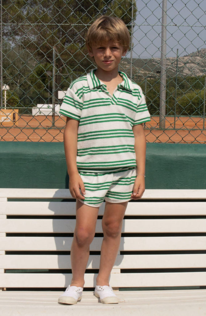 Leonard Terry Green Sporty Stripes Polo Shirt We Are Kids 
