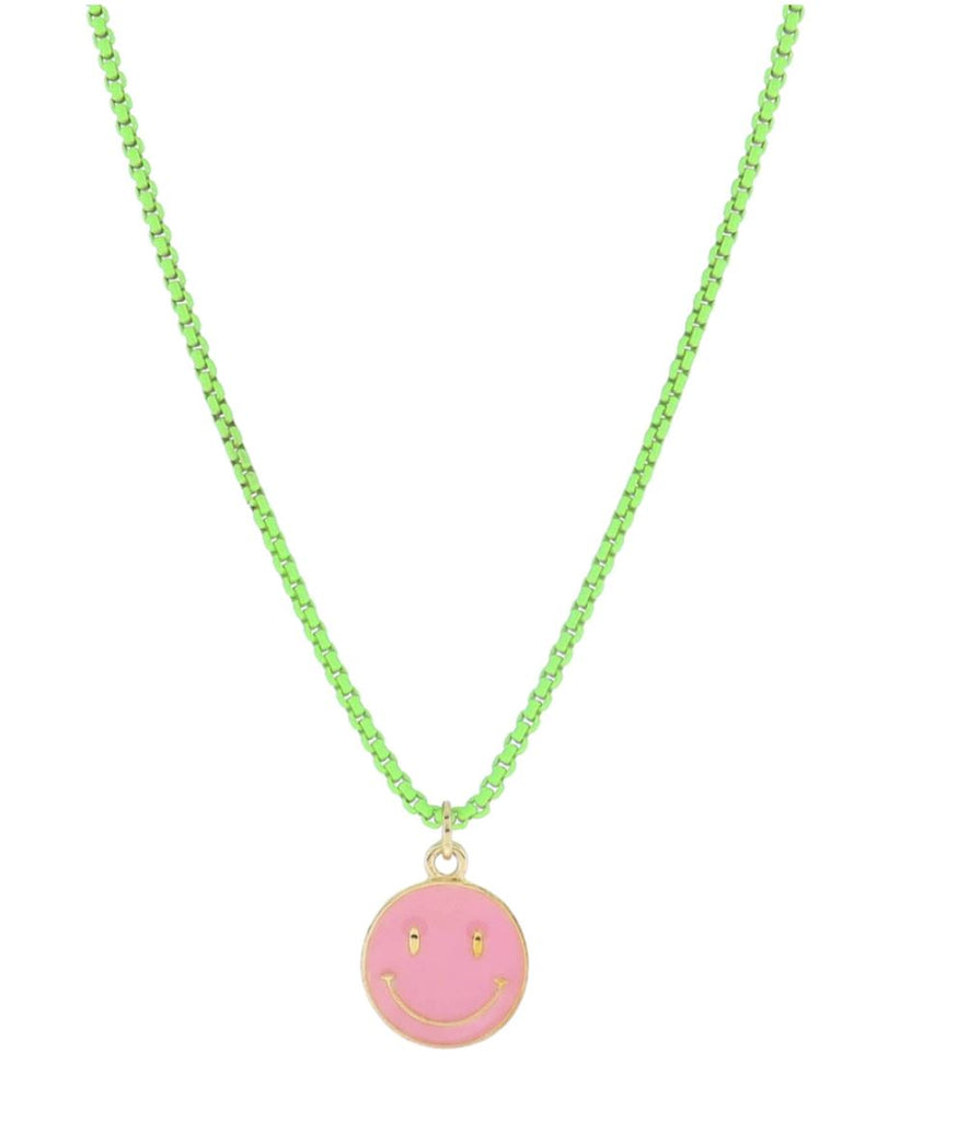 Lime Green Chain Necklace With Happy Face jewelry Jane Marie 