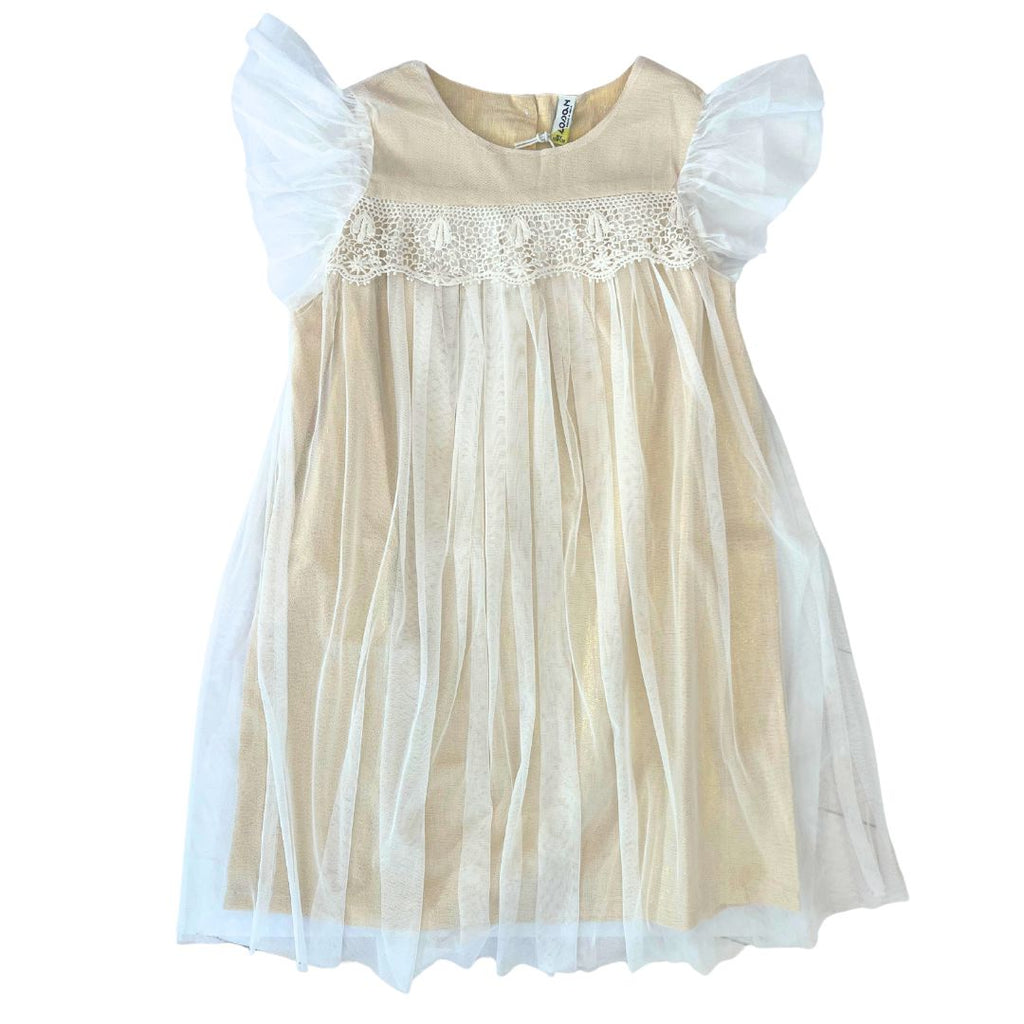 Losan Ecru Gold Tulle Dress Dress Losan Kids 