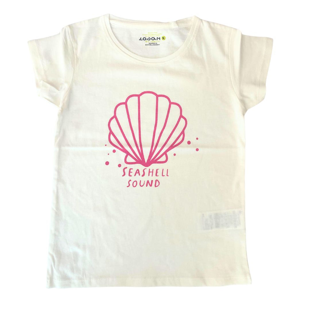 Losan White T-Shirt With Seashell Graphic Tops Losan Kids 