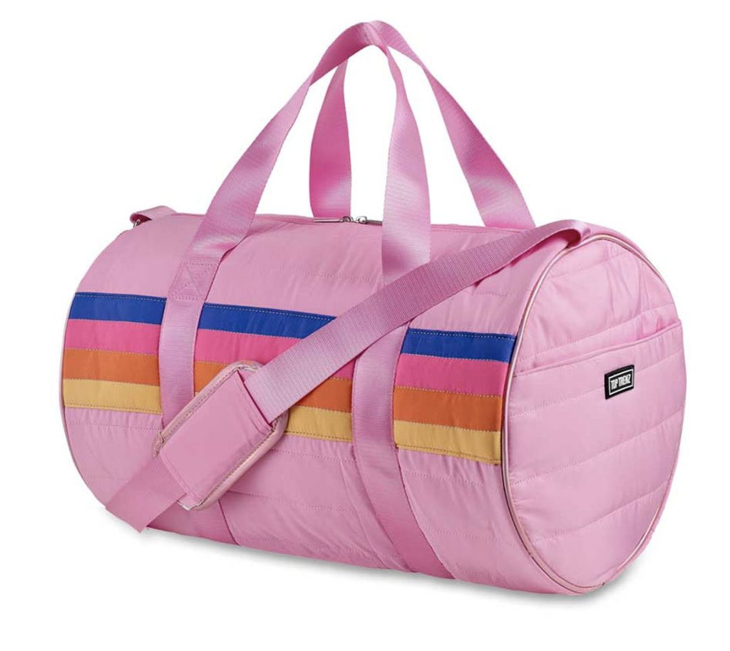 Pink Retro Stripes Duffle Bag Accessories Top Trenz 