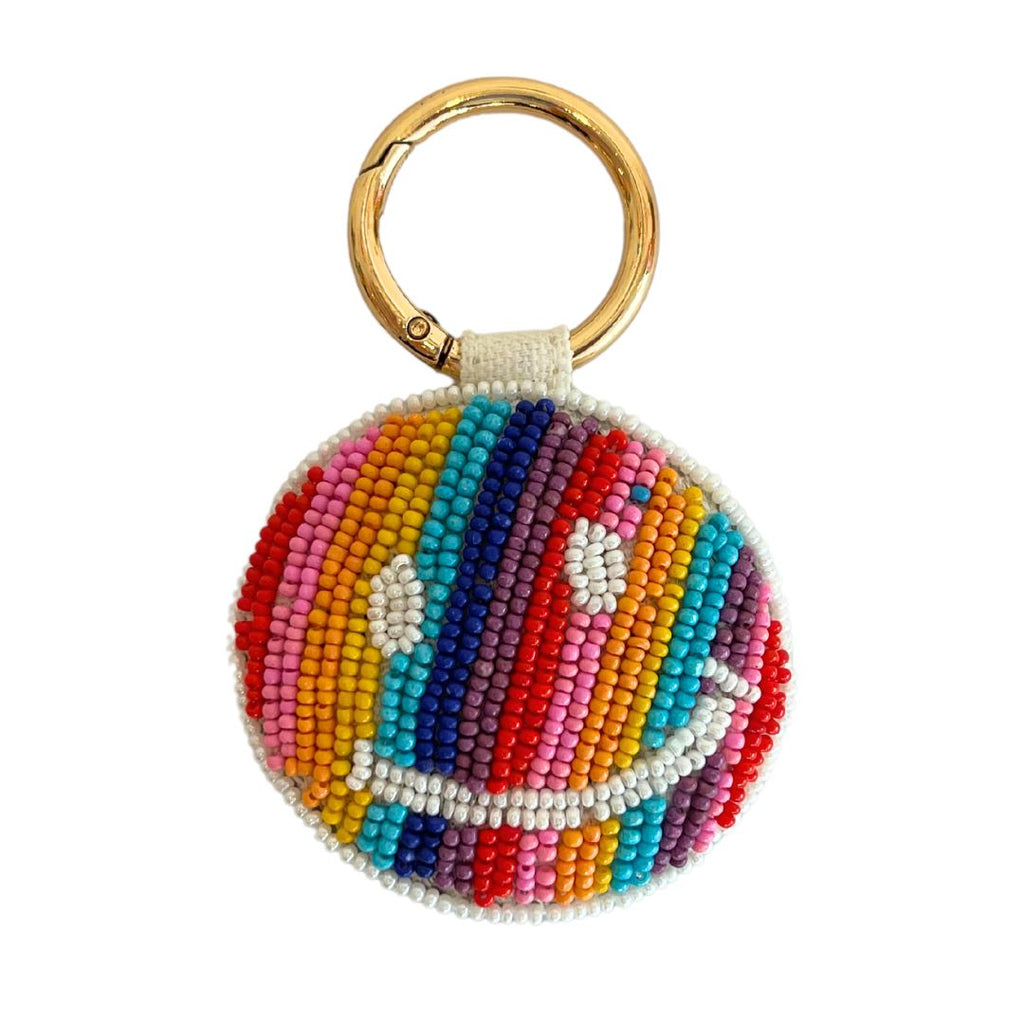Rainbow Smiley Beaded Keychain Accessories LA Chic Designs 
