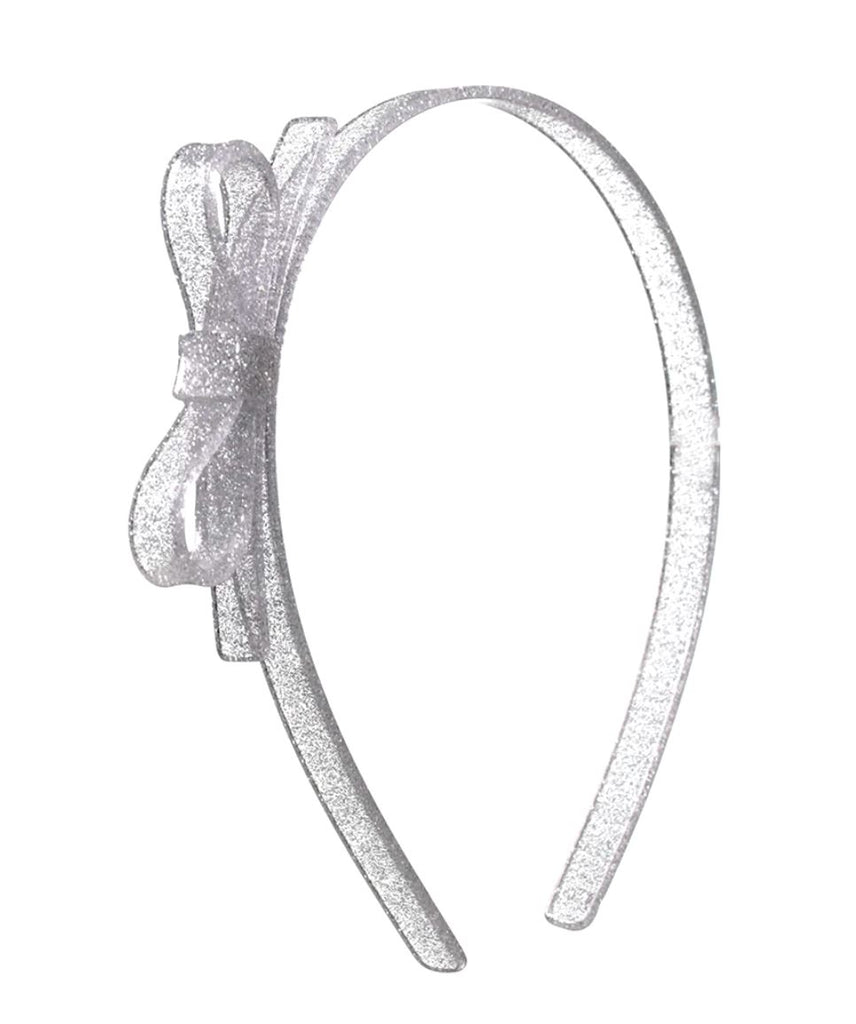 Silver Glitter Thin Bow Headband Accessories Lilies & Roses NY 