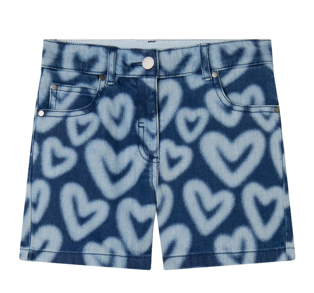 Stella McCartney Kids Bleached Hearts Denim Shorts Shorts Stella McCartney Kids 