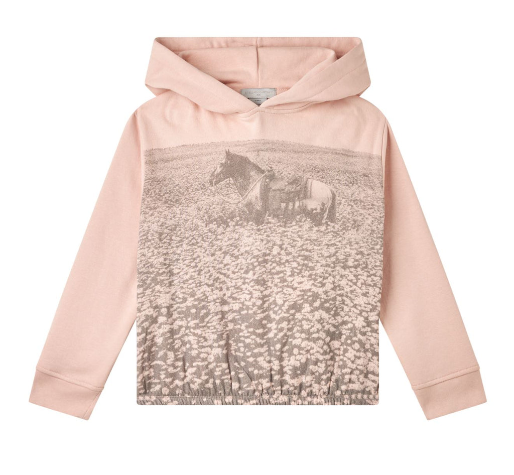 Stella McCartney Kids Pink Hoodie With Horse Print Tops Stella McCartney Kids 