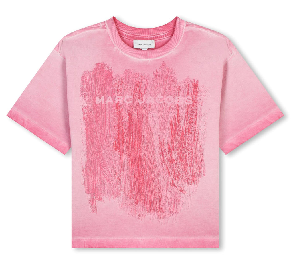 The Marc Jacobs Destroy Effect Logo Tee In Fuchsia Tops The Marc Jacobs 