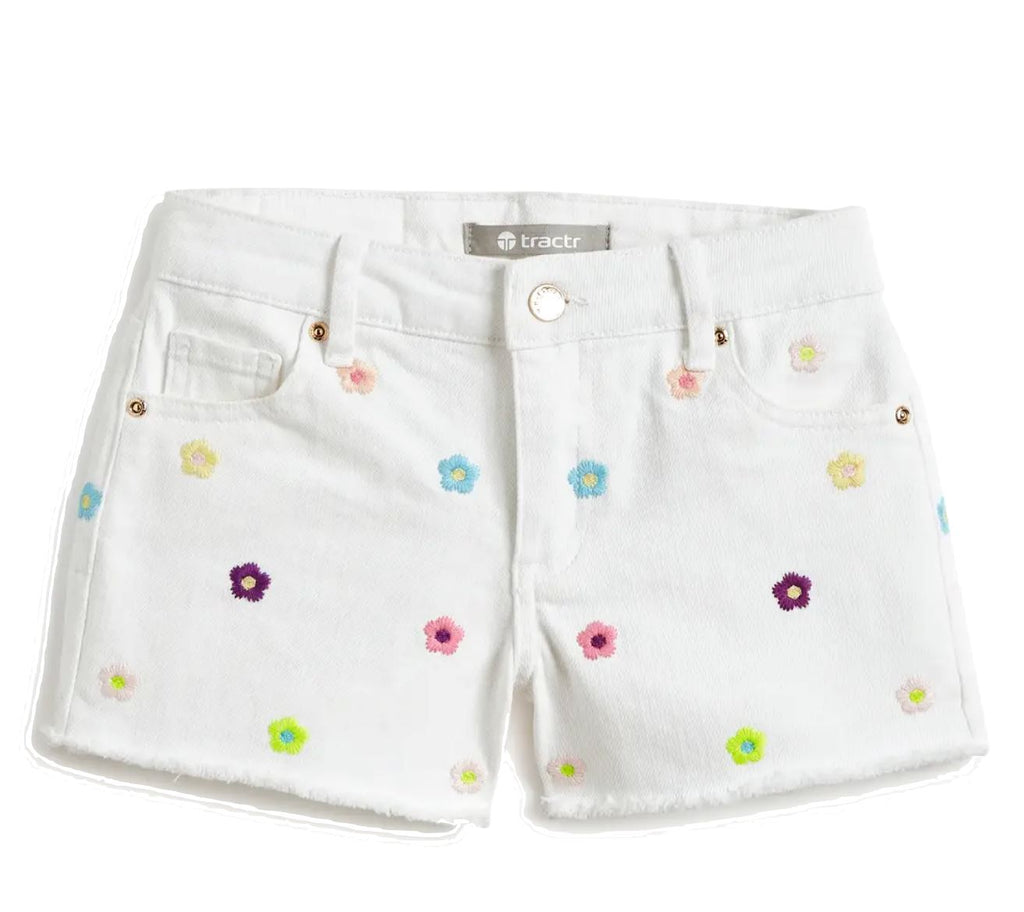 Denim White Floral Shorts Shorts Tractr 